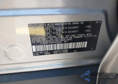 2024 Toyota Rav4 Xle z USA, uszkodzony, nr VIN 2T3W1RFV2RW344310